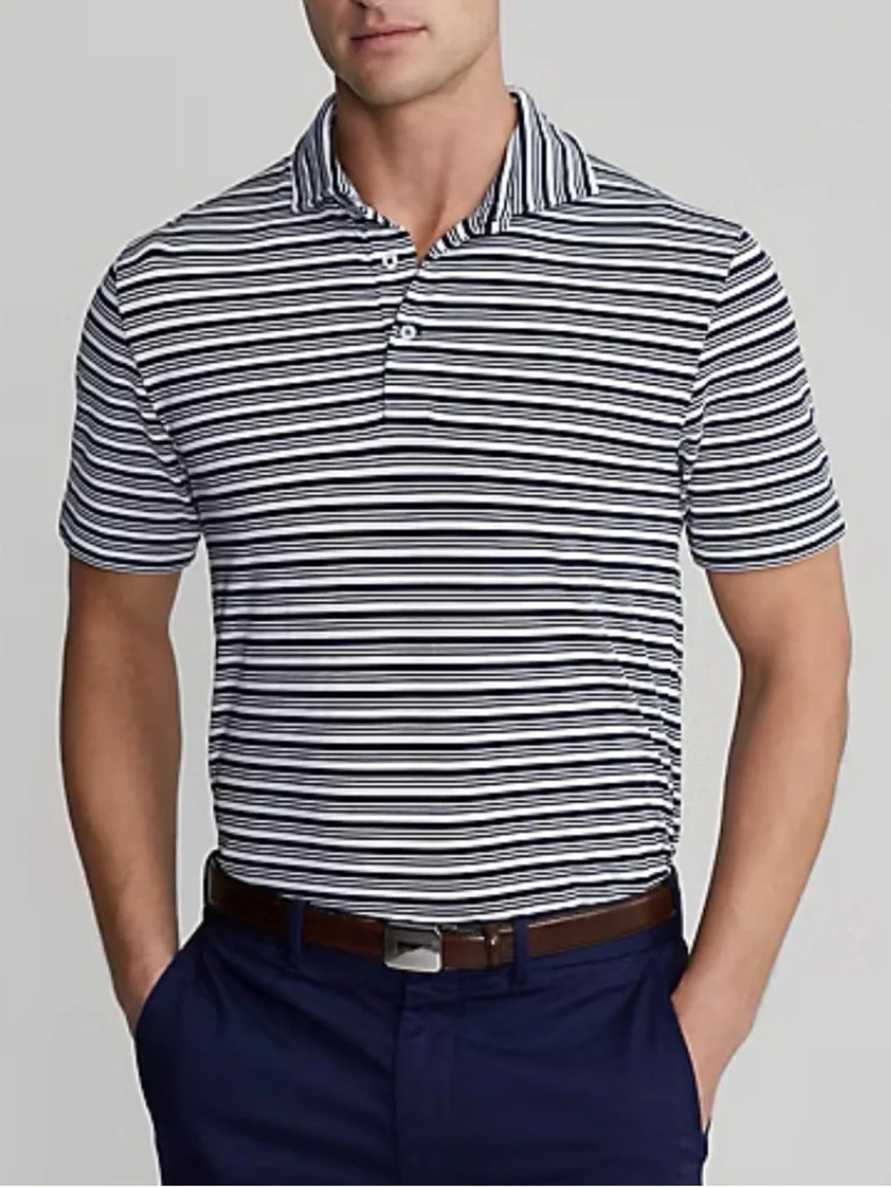 Ralph Lauren Navy and White Striped Polo M